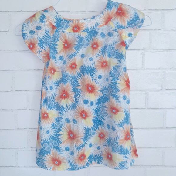 Steven Alan Girls Blue Orange Floral Smock Dress USA Made sz 3 - Picture 2 of 10